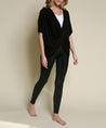 Black Bamboo Knit Wrap Top on female model