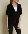 Black Bamboo Knit Wrap Top on female model