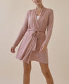 Mauve Bamboo Knit Robe on female model