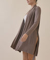 Mocha Bamboo Knit Robe on female model