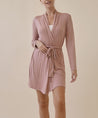 Mauve Bamboo Knit Robe on female model