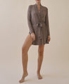 Mocha Bamboo Knit Robe on female model