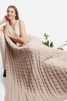 Cozy cable knit throw in beige color